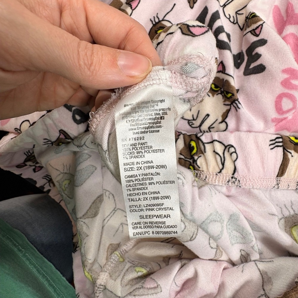 Grumpy Cat Womens 2X Pink Fleece Pajama Set Nope Meme Lounge Sleepwear - Picture 8 of 9